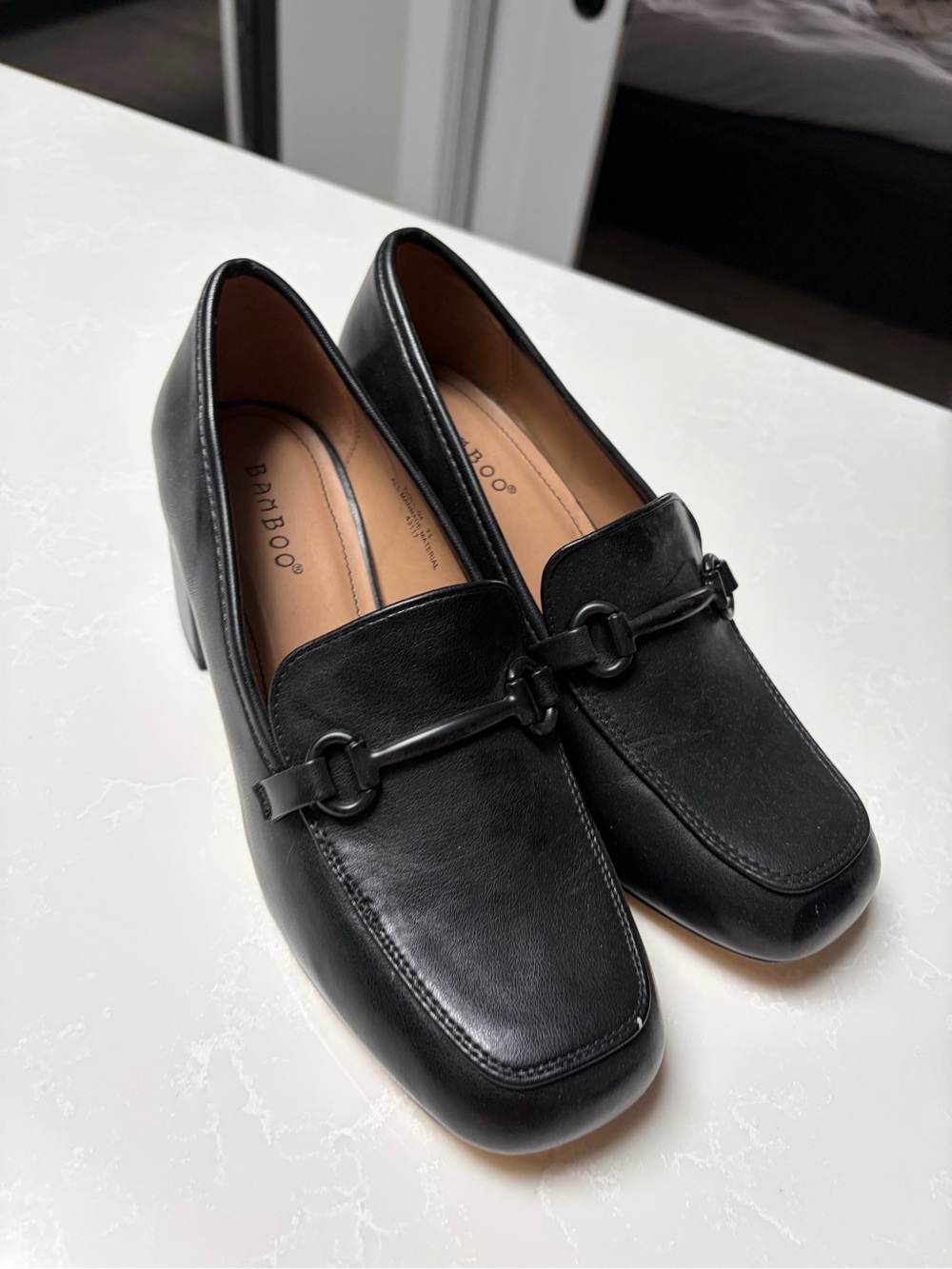 Bamboo Black Heeled Loafers for Women